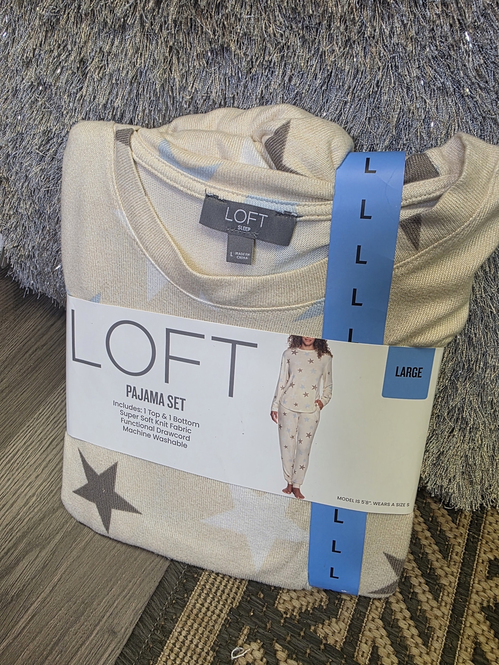 LOFT Cream Star Print Pajama Set - Large